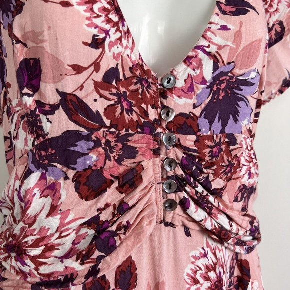 Tree of Life Midi Dress Pink Floral Tie Back Boho Hippie Tropical Rayon Size XL - Picture 4 of 9